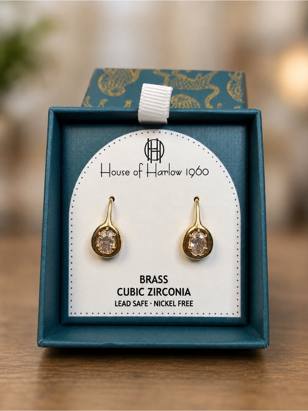 House of Harlow 1960 Gold Teardrop Cubic Zirconia Earrings